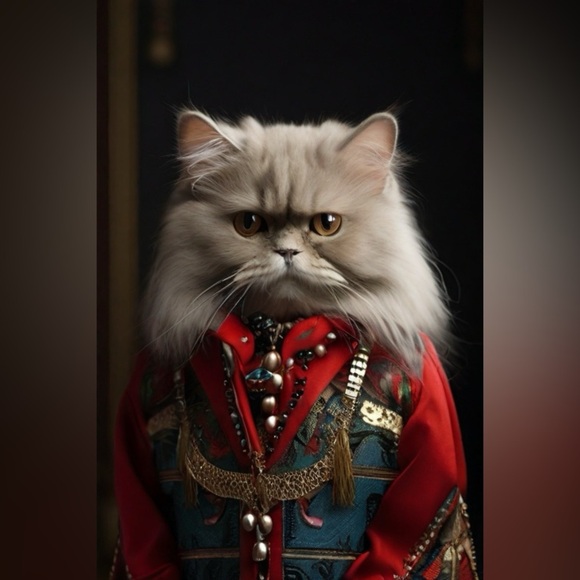 HANDCRAFTED digital art print Elegant Red and Gold Cat in a Victorian Costume - Picture 1 of 10